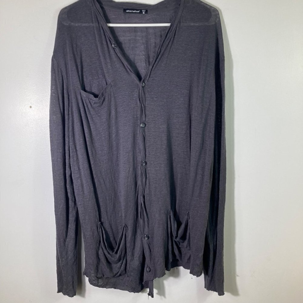 Womens Alternative Linen Lagenlook Button Cardigan Top Gray L